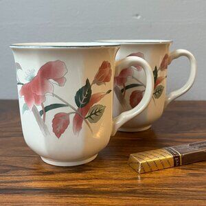 Mikasa Contiental 2 Mugs Cups Silk Flowers F 3003 Japan Pink Flowers